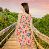 Pink Retro Daisy Print Women's Fit n Flare Dress! Free Shipping!!! New!!! Sun Dress! Beach Cover Up! Night Gown! So Versatile!