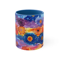 Boho Watercolor Daisy Accent Coffee Mug, 11oz! Free Shipping! Great For Gifting! Lead and BPA Free!