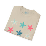 Pink and Blue Star Fish Medley Unisex Graphic Tees! Summer Vibes! All New Heather Colors!!! Free Shipping!!!