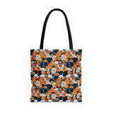 Navy Blue and Orange Florals Fall Vibes Tote Bag!