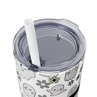 Happy Little Retro Daisy Ghost Boo Black and Grey Skinny Tumbler with Straw, 20oz! Halloween! Multiple Colors!