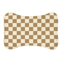 Chocolate and Cream Plaid Pet Feeding Mats! Dog and Cat Shapes! Foxy Pets! Free Shipping!!!