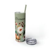 Custom Name Personalized Botanical Garden Tumblers Skinny Tumbler with Straw, 20oz! Multiple Colors Available!