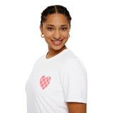 Valentines Day Pink Plaid Heart Basics Wear Anywhere Unisex Graphic Tee! All New Heather Colors!!! Free Shipping!!!