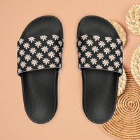 Classic Black Daisy Flower Print Summer Beach Slides, Women's PU Slide Sandals! Free Shipping!!!