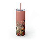 Custom Name Botanical Florals Fall Vibes Skinny Tumbler with Straw, 20oz! Multiple Colors!