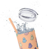 Retro Pastel Happy Little Ghost Skinny Tumbler with Straw, 20oz! Halloween!