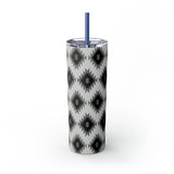 Custom Name Black and White Aztec Printed Skinny Tumbler with Straw, 20oz! Multiple Colors!