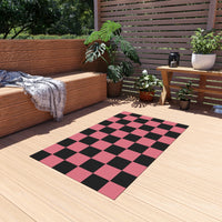 Watermelon Pink Checkered Non Slip Outdoor Rug! Chenille Fabric! Free Shipping!