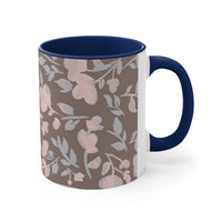 Boho Grey and Pink Florals Accent Coffee Mug, 11oz! Free Shipping! Great For Gifting! Lead and BPA Free!