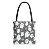 Steel Grey Happy Little Retro Ghost Halloween Fall Vibes Tote Bag!