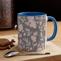 Boho Grey and Pink Florals Accent Coffee Mug, 11oz! Free Shipping! Great For Gifting! Lead and BPA Free!