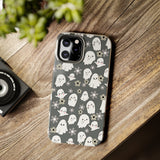 Steel Grey Happy Little Retro Ghost Halloween Tough Phone Cases! Fall Vibes!