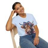 Highlander Independence Day Cow Unisex Graphic Tees! All New Heather Colors!!! Free Shipping!!!