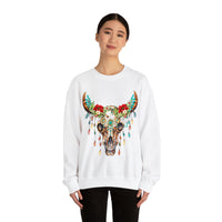 Highlander Cow Christmas Lights Skull Edition Unisex Heavy Blend Crewneck Sweatshirt!