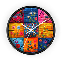 Boho Floral Quilt in Navy and Pink Print Wall Clock! Perfect For Gifting! Free Shipping!!! 3 Colors Available!