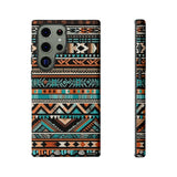 Teal and Orange Aztec Tough Cases! Cellphone Cases! Multiple Sizes Available! Apple iPhone, Samsung Galaxy, and Google Pixel devices!