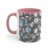 Boho Grey Blue Florals Accent Coffee Mug, 11oz! Free Shipping! Great For Gifting! Lead and BPA Free!