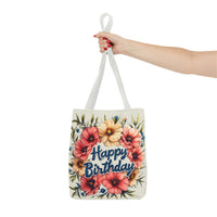 Happy Birthday Floral Tote Bag! Re-use/Re-cycle!