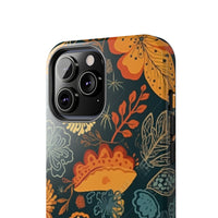 Fall Florals Navy Blue and Orange Tough Phone Cases! Fall Vibes!