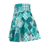 Boho Teal Patchwork Women's Skater Skirt! Free Shipping!