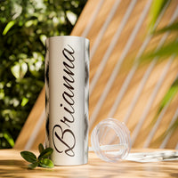 Custom Name Black and White Aztec Printed Skinny Tumbler with Straw, 20oz! Multiple Colors!