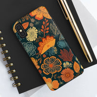 Fall Florals Navy Blue and Orange Tough Phone Cases! Fall Vibes!