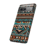 Teal and Orange Aztec Tough Cases! Cellphone Cases! Multiple Sizes Available! Apple iPhone, Samsung Galaxy, and Google Pixel devices!