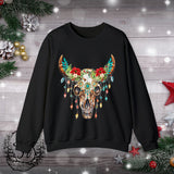 Highlander Cow Christmas Lights Skull Edition Unisex Heavy Blend Crewneck Sweatshirt!