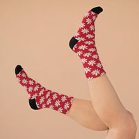 Dark Red Daisy Unisex Eco Friendly Recycled Poly Socks!!! Free Shipping!!! 58% Recycled Materials!