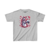 Valentines Day Pink Unicorn Horse With Sunglasses Hearts Kids Heavy Cotton Tee! Foxy Kids! Free Shipping!