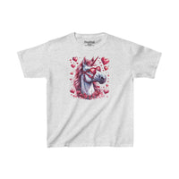 Valentines Day Pink Unicorn Horse With Sunglasses Hearts Kids Heavy Cotton Tee! Foxy Kids! Free Shipping!