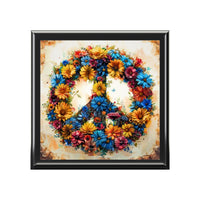 Boho Floral Peace Sign Jewelry Box! Ceramic Tile Top! Fast and Free Shipping!!!