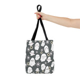 Steel Grey Happy Little Retro Ghost Halloween Fall Vibes Tote Bag!