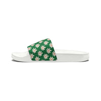 Vibrant Green Daisy Flower Print Summer Beach Slides, Women's PU Slide Sandals! Free Shipping!!!