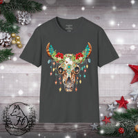 Highlander Christmas Cow Skull Christmas Lights Wreath Unisex Graphic Tees! Winter Vibes! All New Heather Colors!!!