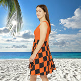 Light Orange Plaid and Black Print Women's Fit n Flare Dress! Free Shipping!!! New!!! Sun Dress! Beach Cover Up! Night Gown! So Versatile!