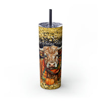 Not Today Heifer Highlander Cow Fall Vibes Skinny Tumbler with Straw, 20oz! Multiple Colors!