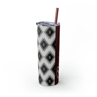 Custom Name Black and White Aztec Printed Skinny Tumbler with Straw, 20oz! Multiple Colors!