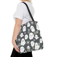 Steel Grey Happy Little Retro Ghost Halloween Fall Vibes Tote Bag!