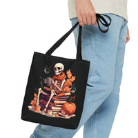 Skeleton Spooky Book Stack Halloween Fall Vibes Tote Bag!