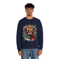 1 Highlander Cow Christmas Edition Unisex Heavy Blend Crewneck Sweatshirt!