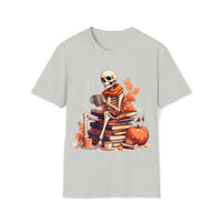 Halloween Vintage Skeleton Coffee and Books Unisex Graphic Tees! Fall Vibes!