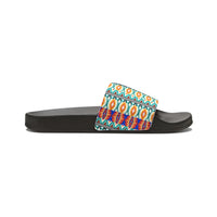 Hippie Stripes Blue and Purple Summer Beach Slides, Women's PU Slide Sandals! Free Shipping!!!