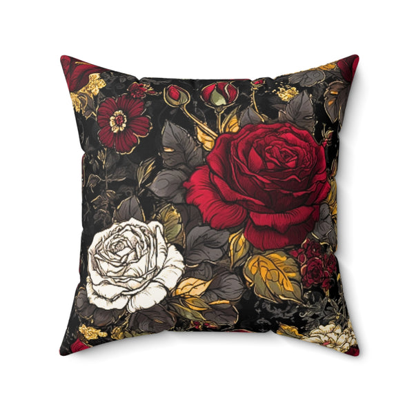 Gothic Inspired Halloween Roses Red and White Square Pillow! Halloween! Fall Vibes!