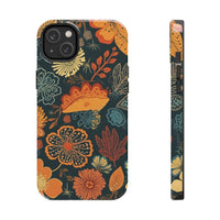 Fall Florals Navy Blue and Orange Tough Phone Cases! Fall Vibes!