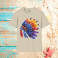 Indian Head Dress Colorful Rainbow Unisex Graphic Tees! Summer Vibes! All New Heather Colors!!! Free Shipping!!!