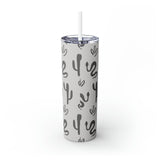 Western Inspired Snakes and Cactus Black and Grey Skinny Tumbler with Straw, 20oz!