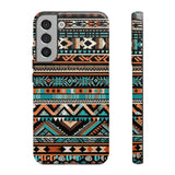 Teal and Orange Aztec Tough Cases! Cellphone Cases! Multiple Sizes Available! Apple iPhone, Samsung Galaxy, and Google Pixel devices!