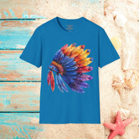 Indian Head Dress Colorful Rainbow Unisex Graphic Tees! Summer Vibes! All New Heather Colors!!! Free Shipping!!!